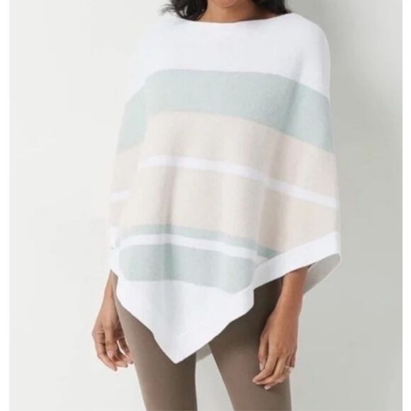 Barefoot Dreams CozyChic Ultra Lite Ocean Breeze Poncho Pink Multi-Stripe O/S Nw - Picture 1 of 6